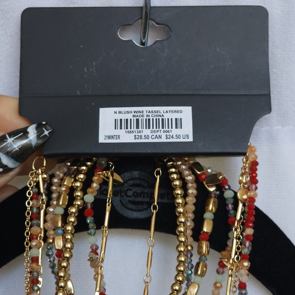 Wine and blush tassle necklace and bracelet set - Picture 6 of 6